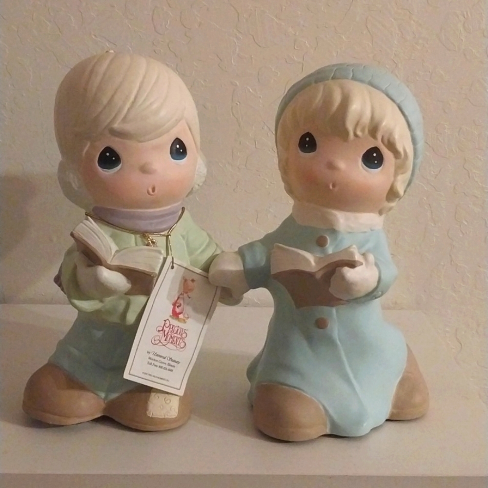 Vtg Precious Moments Caroler Boy And Caroler Girl 12" With Tag Signed Sam B 2000